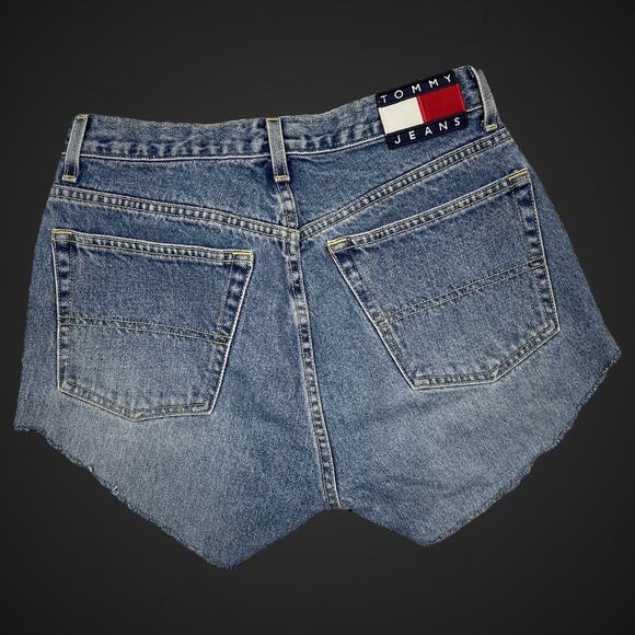 Tommy Jeans Short Shorts Cut Off Button Fly Size 9 Vintage Box Logo - Picture 2 of 6